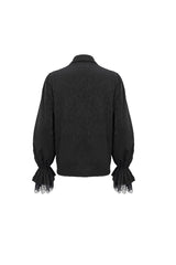 Black Lapel Collar Puff Sleeved Lace Hem Men's Gothic Shirt - Product - 8