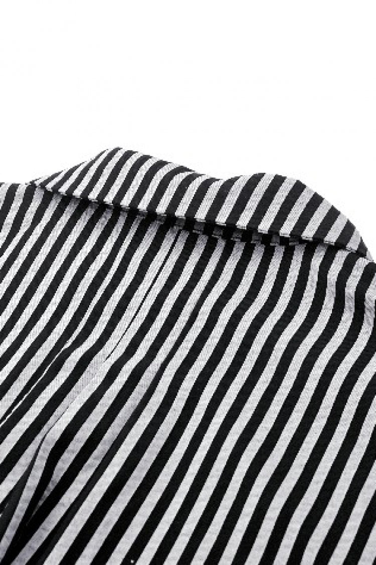 Black/White Skull Lace Jabot Striped Lapel Collar Long Sleeves Ruffled Women's Lolita Gothic Blouse - Product - 18