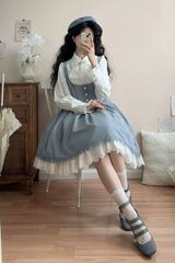 [Dreamlike Realm] Sleeveless Printed Ruffled Embroidered Bustier Elegant Sweet Lolita Jsk Dress 4 Colors - Product - 13
