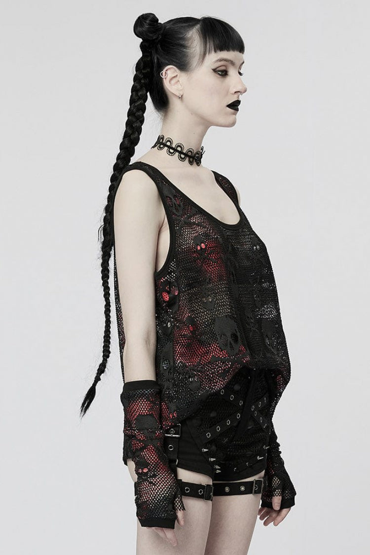 Skull Print Stitching Mesh Womens Steampunk Vest 2 Colors - Product - 6