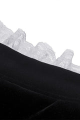 Black/White Frilly Collar Skull Bow Tie Long Puff Sleeves Lace Lace-Up Women's Gothic Vintage Velvet Jacket - Product - 16
