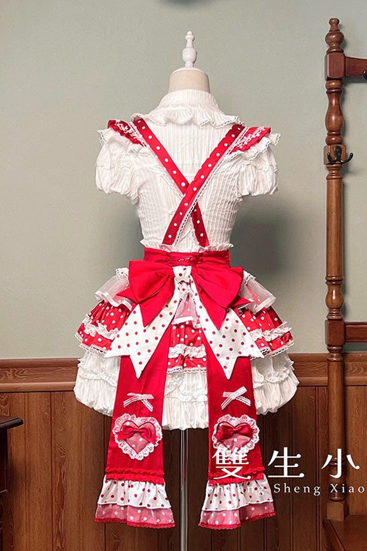 Red/White [Twin Bears] Birthday Cake Sleeveless Print Ruffle Bowknot Lace Sweet Lolita Small Flower Bud Dress - Product - 11