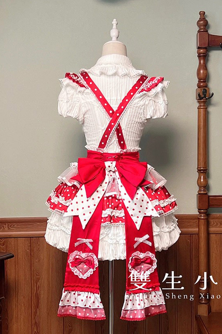 Red/White [Twin Bears] Birthday Cake Sleeveless Print Ruffle Bowknot Lace Sweet Lolita Small Flower Bud Dress - Product - 11