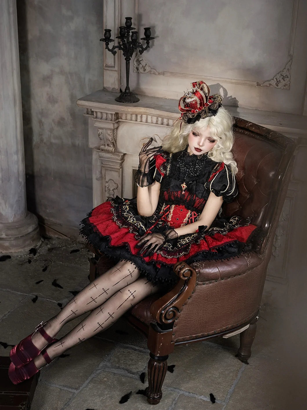 Blood Pact Gothic Lolita JSK dress fabric detail