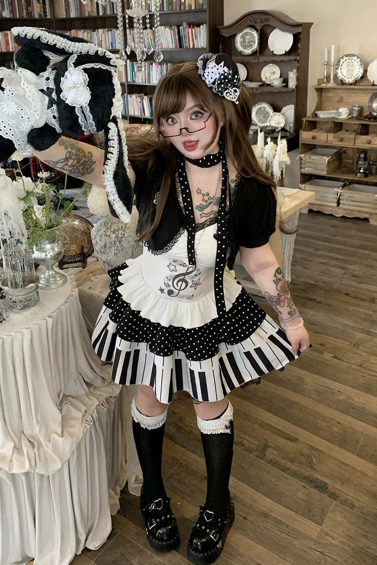Multi-Color Halterneck Sleeveless Piano Key Music Note Printed Ruffled Lace Plus Size Japanese Sweet Lolita Jsk Dress - Product - 7