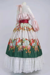 Green [Rainy Season Garden] Print Ruffle Sweet Classic Lolita Skirt - Product - 6