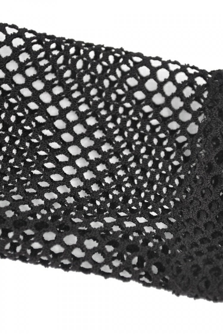 Black Off Shoulder Long Sleeves Lace-Up Mesh Women's Punk Top - Product - 18