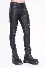 Black Studded Lace Up Leather Men's Punk Pants - Product - 2