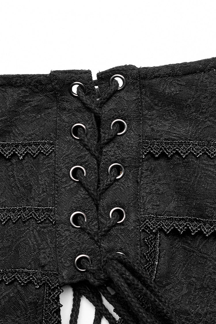 Black Jacquard Butterfly Embroidery Lace Irregular Women's Steampunk Skirt - Product - 6
