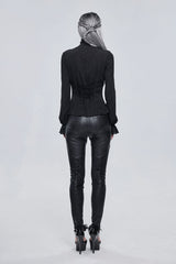 Black Lace High Neck Three Dimensional Embroidered Lantern Trumpet Sleeves Women's Gothic Shirt - Product - 5