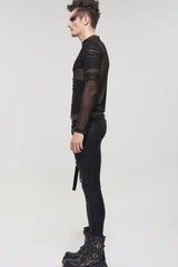 Black Gothic Bandage Design Net Yarn Perspective Men's Sweater - Product - 7