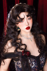 Matte Black [Gypsy Rose] Vintage Elegant Fluffy Wool Lolita Curl Wig - Black - 1