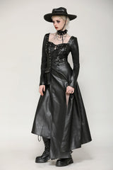 Black Women's Punk Long Sleeves Cut-Out Side Slit Irregular Hem Dress - Product - 7