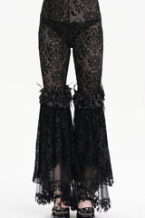 Black Embroidery Lace Sheer Mesh Tassels Women's Gothic Pants - Black - 1