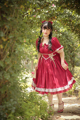 Square Collar Lace Short Sleeves High Waisted Plus Size Sweet Lolita OP Dress - Product - 8