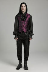Black/Red Jacquard Lace-Up Slim Men's Gothic Vest - Product - 9