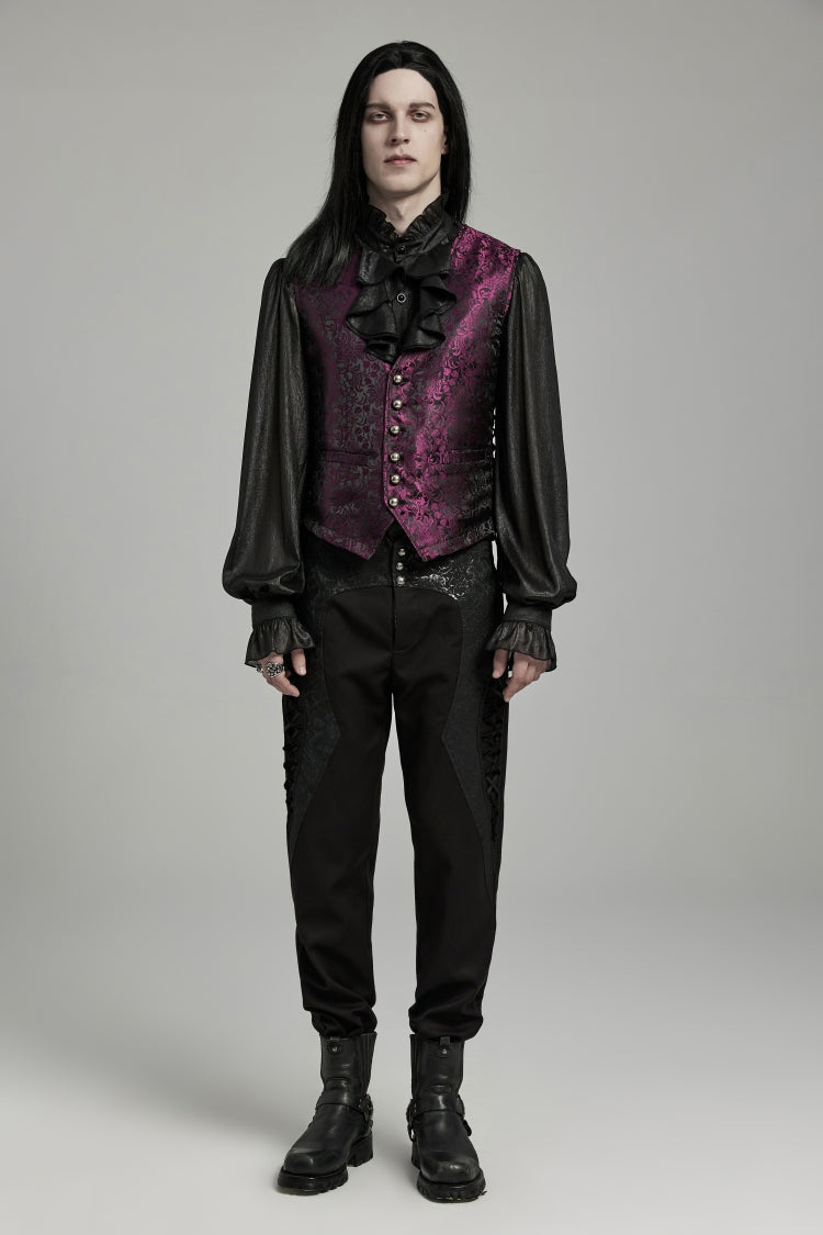 Black/Red Jacquard Lace-Up Slim Men's Gothic Vest - Product - 9
