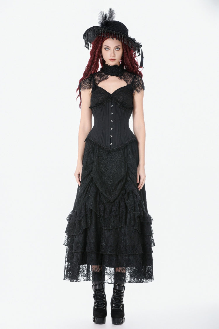Black Sleeveless Lace Irregular Lace-Up Women's Gothic Underbust Corset - Product - 6
