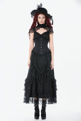 Black Sleeveless Lace Irregular Lace-Up Women's Gothic Underbust Corset - Product - 6