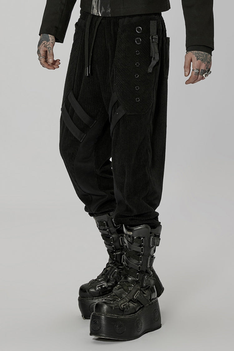 Black Doomsday Metal Stitching Corduroy Men's Steampunk Pants - Product - 2