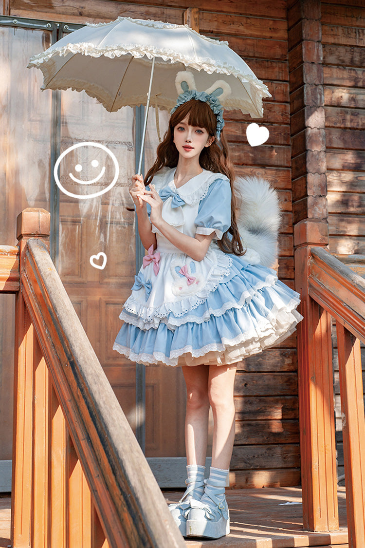 Sweet Maid Short Sleeves Double-Layered Ruffle Bowknot Lolita Dress 2 Colors - Product - 8