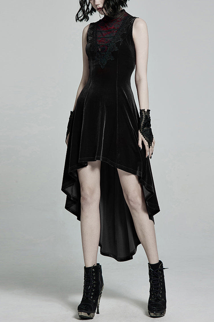 Sleeveless Stitching Lace-Up Mesh Women's Gothic Dress 2 Colors - Black - 1