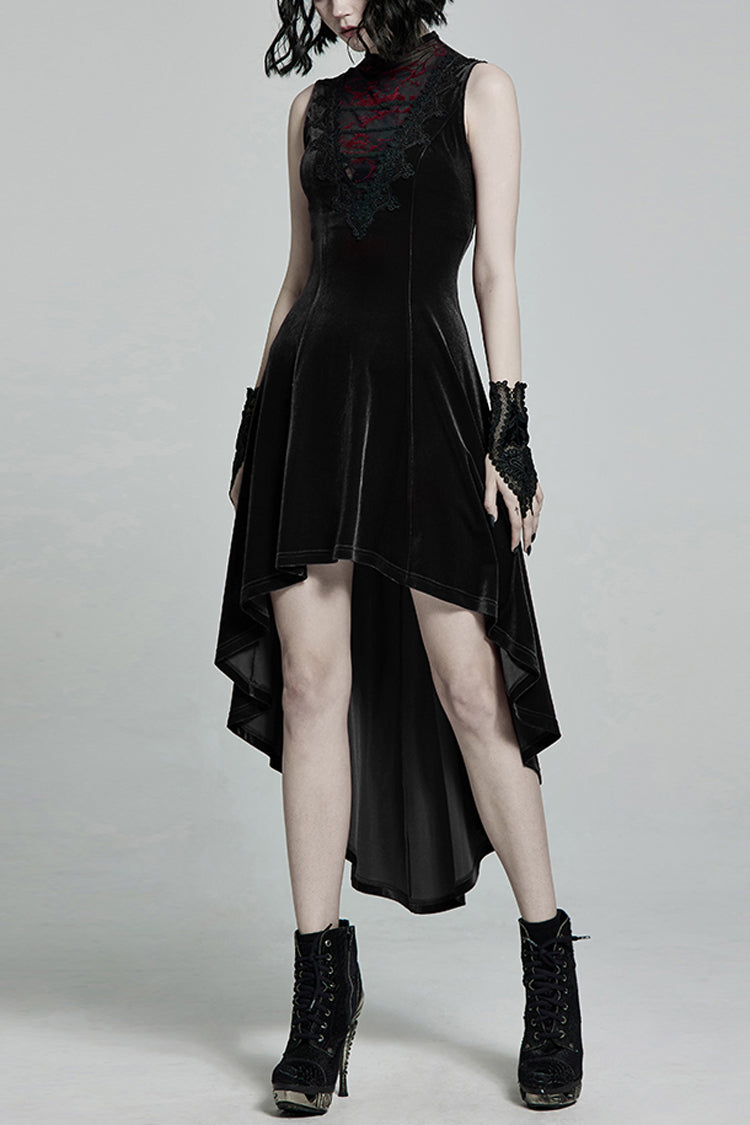 Sleeveless Stitching Lace-Up Mesh Women's Gothic Dress 2 Colors - Black - 1