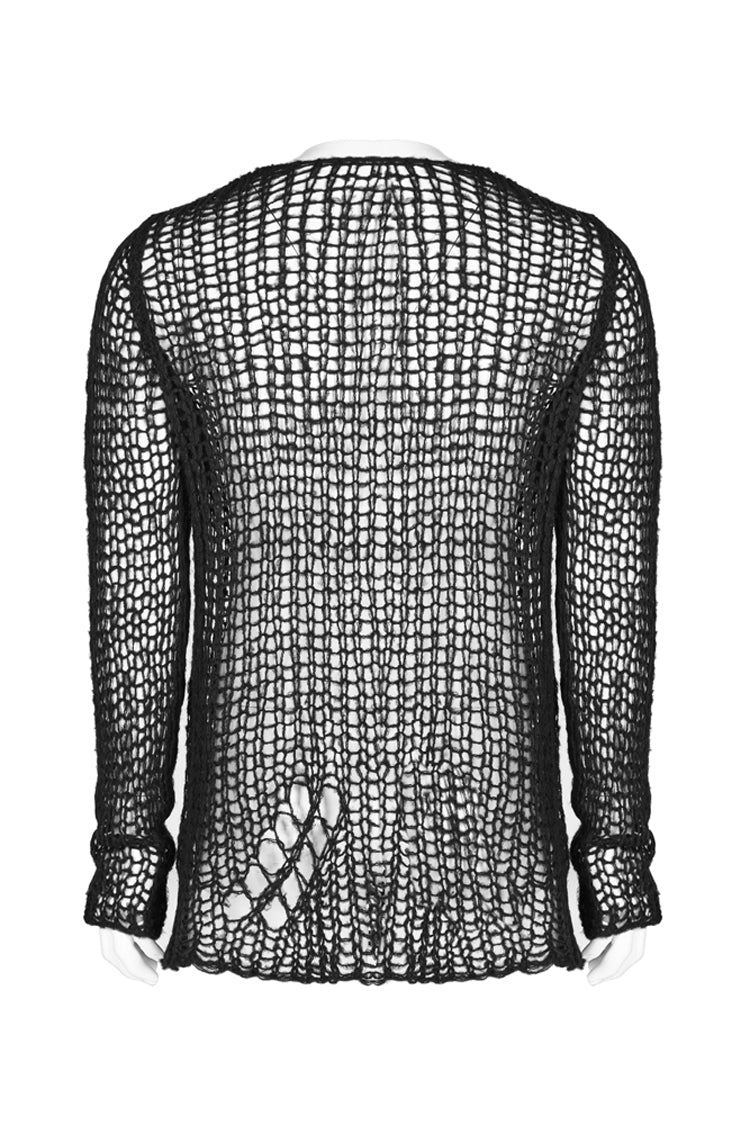 Black Casual Ripped Pullover Men's Steam Punk Sweater - Product - 6