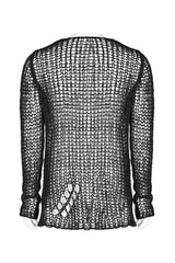 Black Casual Ripped Pullover Men's Steam Punk Sweater - Product - 6