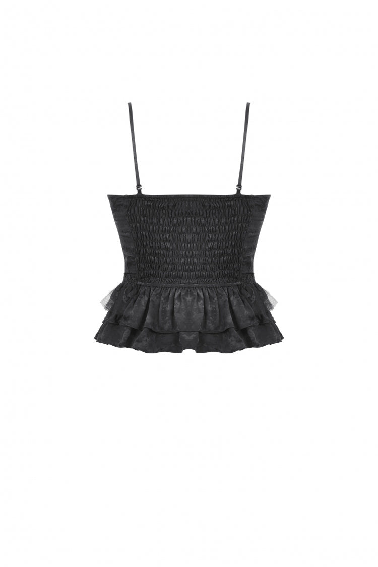 Black Spaghetti Straps Sheer Double-Layered Ruffled Lace Women's Gothic Top - Product - 15