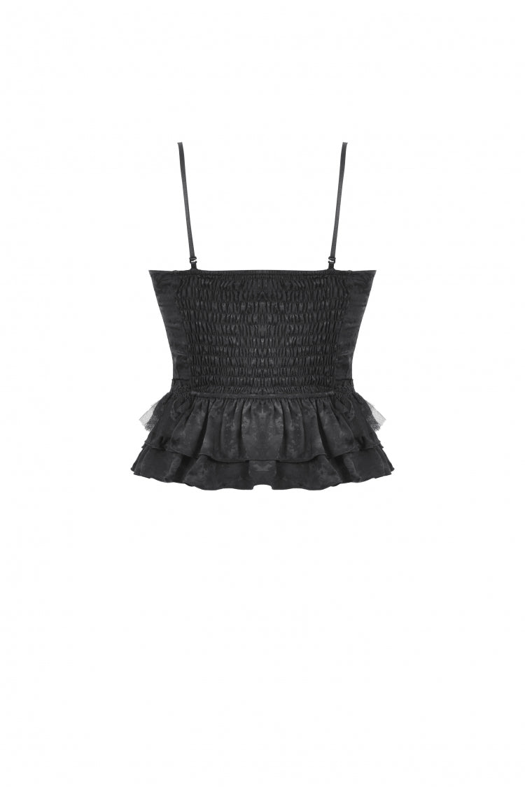Black Spaghetti Straps Sheer Double-Layered Ruffled Lace Women's Gothic Top - Product - 15