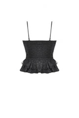 Black Spaghetti Straps Sheer Double-Layered Ruffled Lace Women's Gothic Top - Product - 15