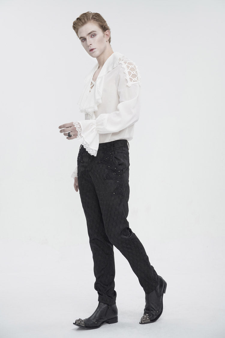 White Ruffled Collar Puff Sleeved Men's Gothic Shirt - Product - 5