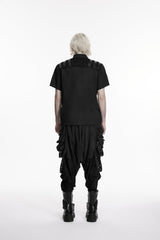 Black Lapel Collar Short Sleeves Cut-Out Spliced Men's Punk Shirt - Product - 4