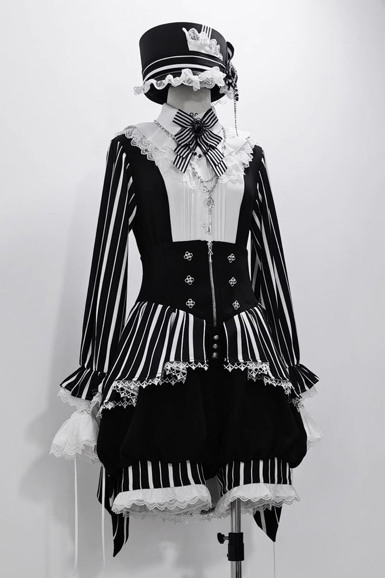 Black/White Wonderful Trick Stripe Print Lace Ouji Fashion Elegant Lolita Shorts - Product - 9