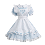 Blue and White Lace Maid Lolita Jumper Dress with Heart Apron