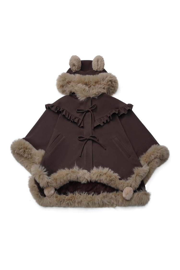 Brown [Fluffy Little Bear] Plaid Printed Ruffled Bow Sweet Lolita Strap Dress - Coat - 12