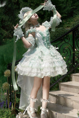 Green [Tulip and Wind Chime] Multi-Layered Ruffle Bowknot Lace Sweet Gorgeous Lolita Jsk Dress - Product - 5