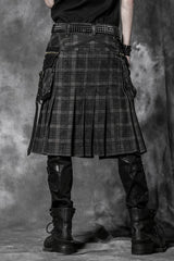 Black Plaid Print Ruffle Men's Steampunk Skirt - Product - 3