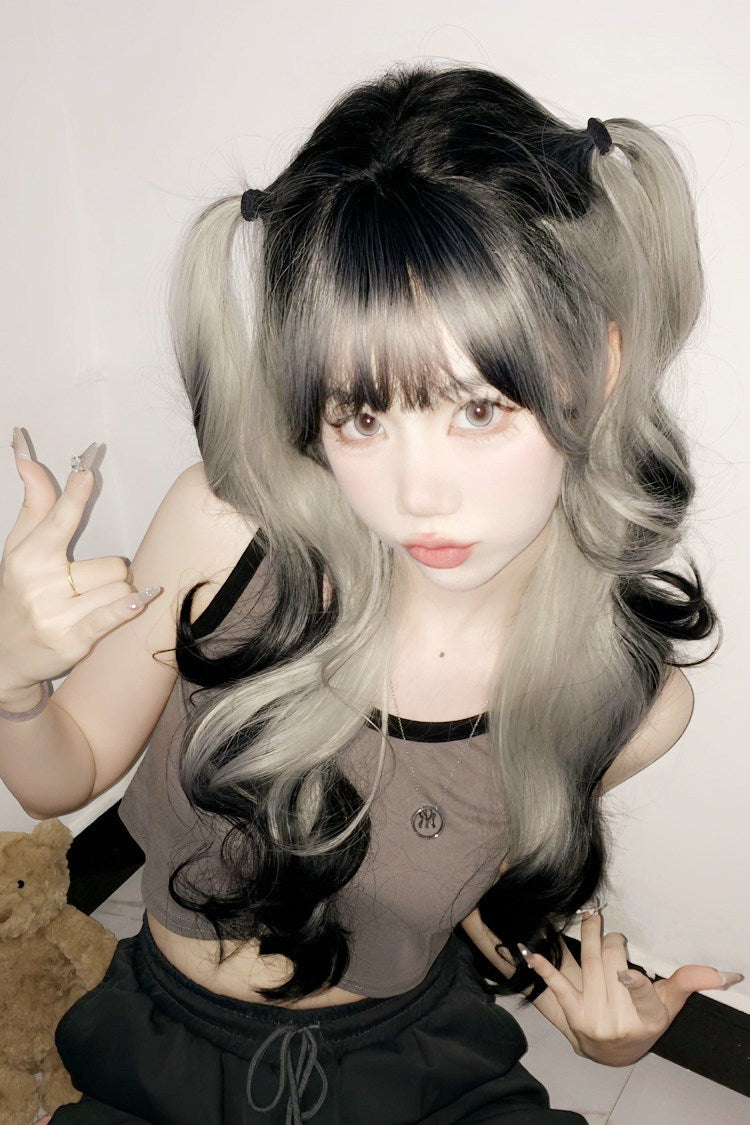 White/Black Gradient Long Curly Classic Sweet Lolita Wig - Product - 4