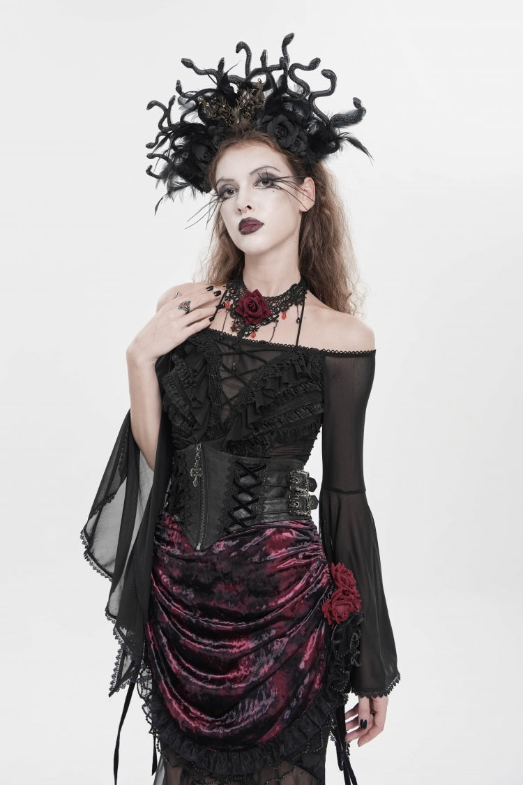 Black Crochet Lace-Up Slim Zippered Women's Gothic Accessory Zip Girdle - Product - 8