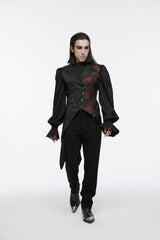 Black V Collar Sleeveless Embroidery Lace Asymmetric Men's Gothic Vest - Product - 6