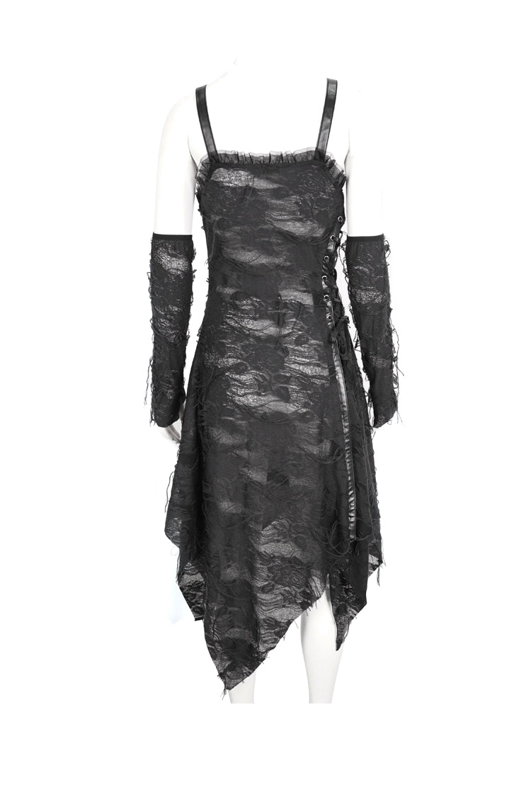Black Sleeveless Lace Irregular Womens Gothic Strap Dress - Product - 9