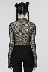 Perspective Mesh Elastic Ribbon Style Slim Sexy Punk Women's T-Shirt 3 Colors - Product - 3
