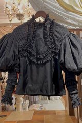 Classic Long Puff Sleeves Ruffle Embroidery Lace Gothic Lolita Victorian Blouse 2 Colors - White - 2