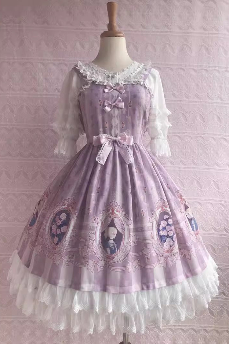 Double Layer Rose Lover's Dream Print Ruffle Bowknot Sweet Lolita Jsk Dress 3 Colors - Pink - 5