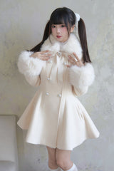 Apricot Double-Breasted Long Sleeves Bowknot Japanese Sweet Lolita Coat - Product - 2