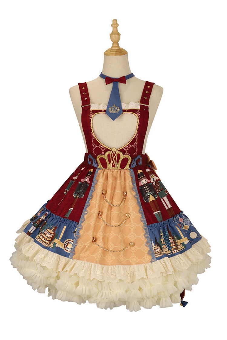 Red/Blue Clara Collection Nutcracker Print Ruffle Hemline Sweet Lolita Strap Dress - Product - 4
