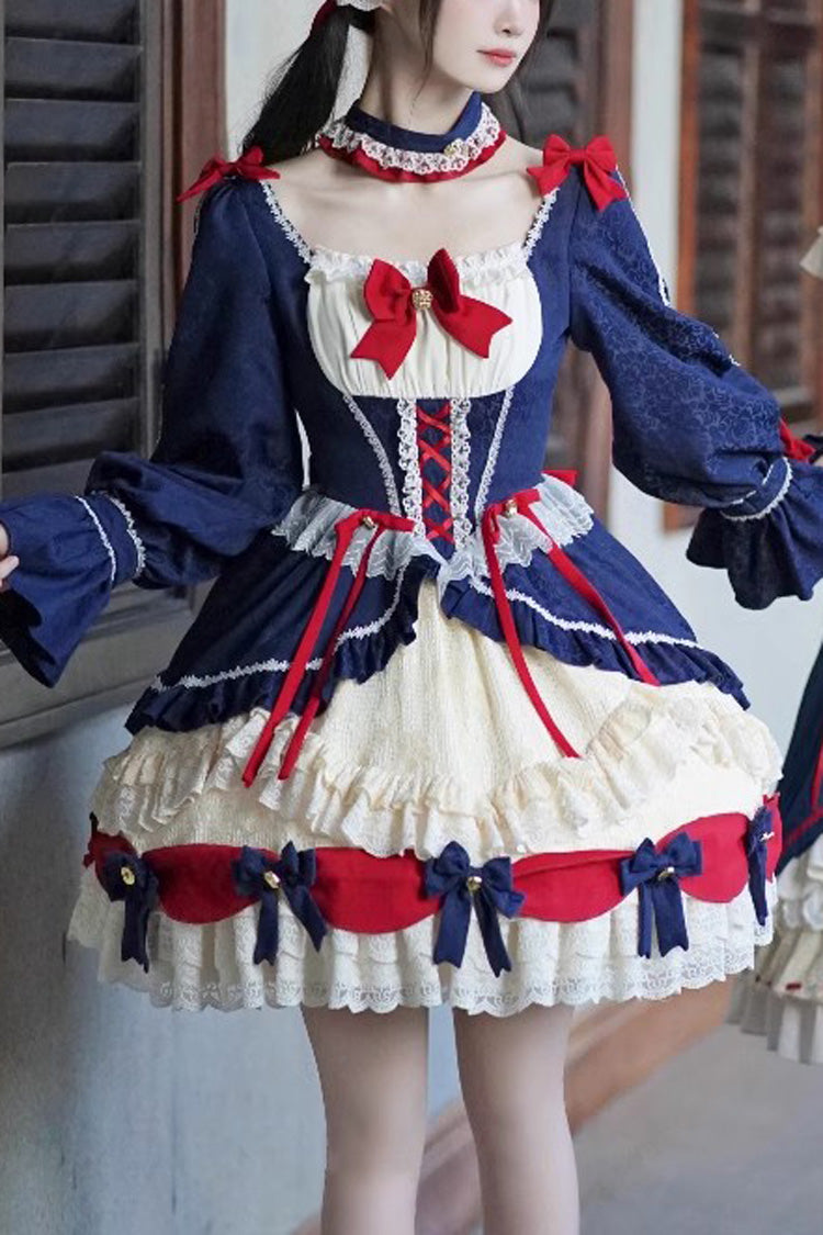White/Blue Snow White Love Song Ruffle Cardigan Bowknot Long Sweet Lolita Dress - Product - 11