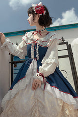Blue/White Long Sleeves Cardigan Bowknot Sweet Lolita Dress - Product - 6